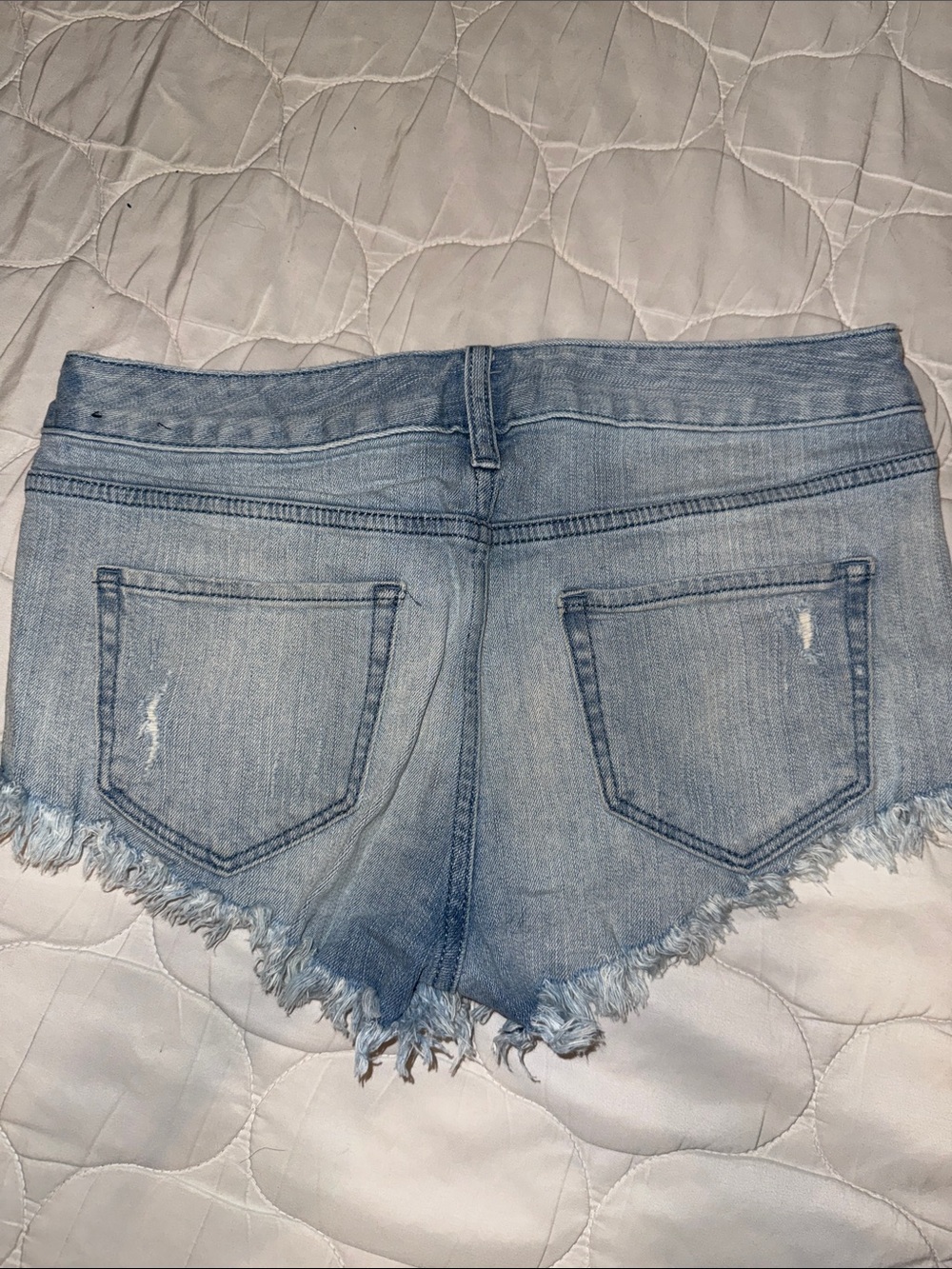 Express Light Blue Distressed Denim Cutoff Shorts - Picture 2 of 4